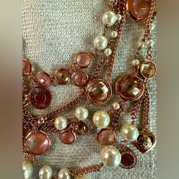 Brilliant HENRI BENDEL Multi Strand Necklace Rose Gold Swarovski Dangles EUC - Picture 16 of 16